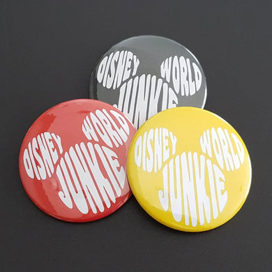 Disney World Junkie - Disney World Junkies - Celebration Button or Magnet - Celebration Pin - Mickey Ears - Many Colors to Choose From!