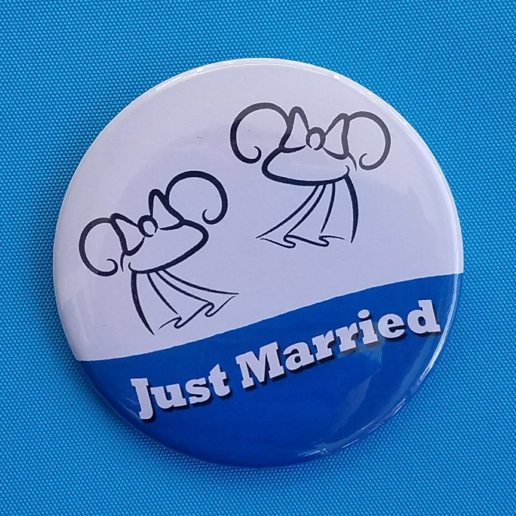 Just Married Ears Button - Two Brides - Mrs & Mrs - Gay Wedding - Disney Cruise - Disney World - Disneyland - Celebration Button - Magnet