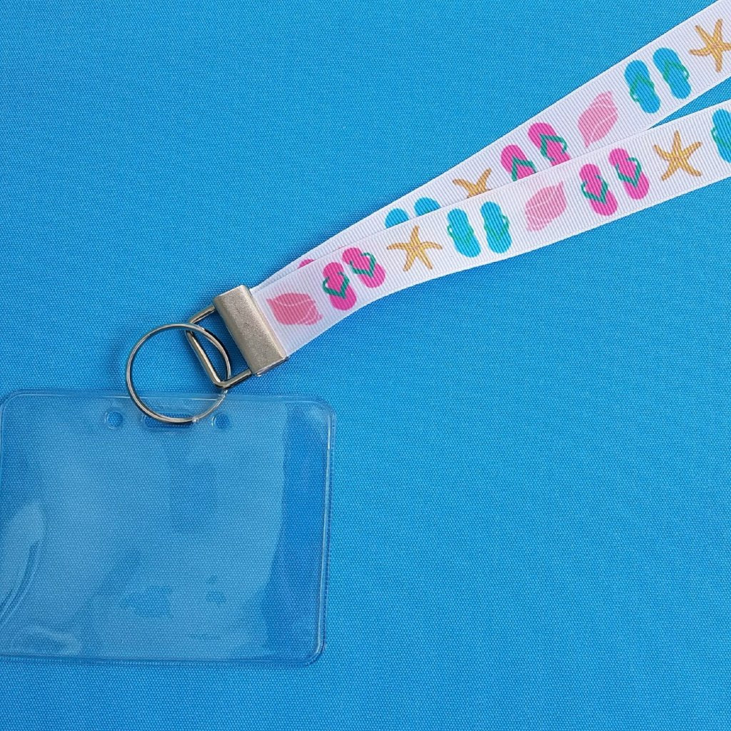 Cruise Lanyard - Vacation Lanyard - Disney Lanyard  - Flip Flop Fun - Flip Flops - Starfish - Seashells - Non-scratchy - Child or Adult