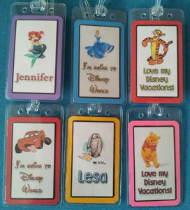 Custom Luggage Tags Set of 4 for Disney World/land, Universal Studios vacation - DCL - Royal - Norwegian - Celebrity - Princess Cruise