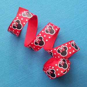Minnie Mouse Heads on Red 7/8&quot; Grosgrain Ribbon