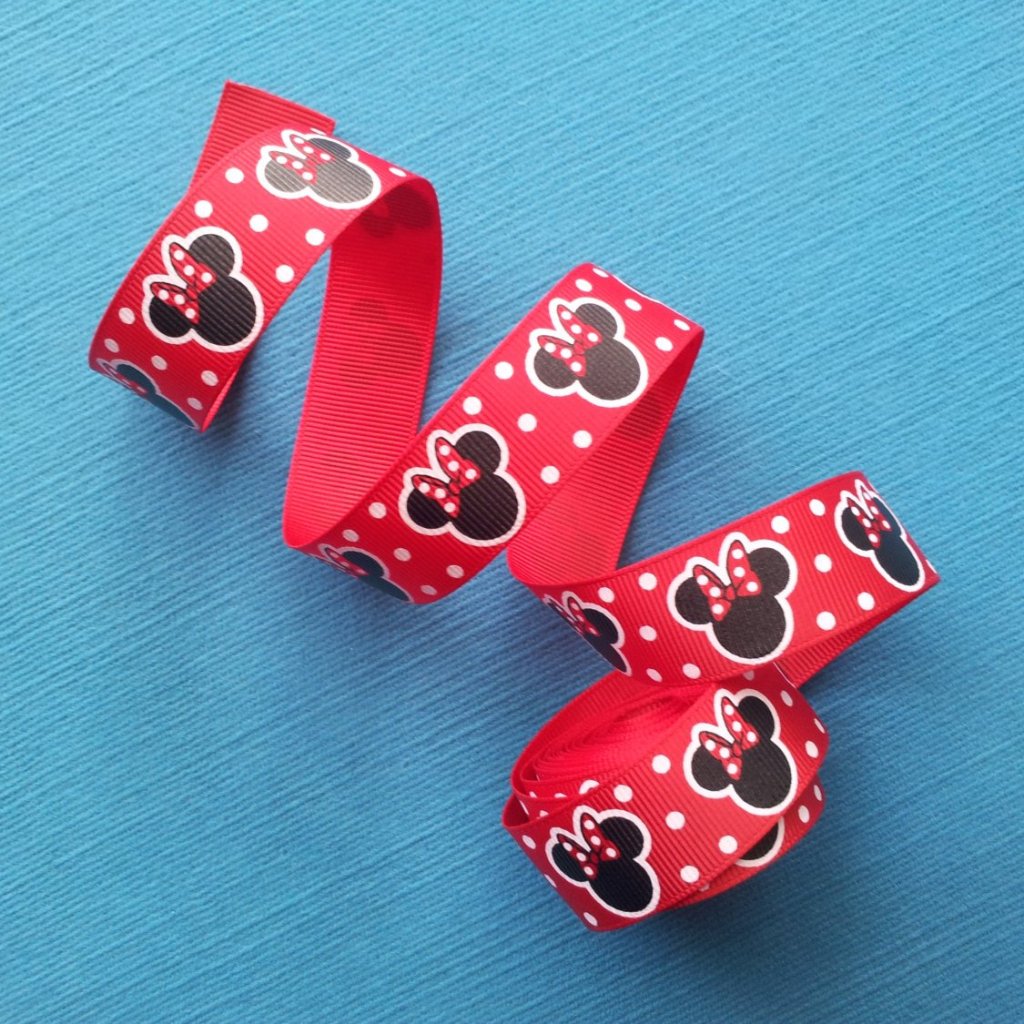Minnie Mouse Heads on Red 7/8" Grosgrain Ribbon