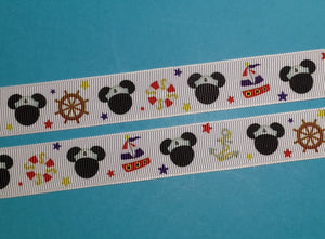 Nautical Mouse 7/8&quot; Grosgrain Ribbon -  for Disney Cruise - Mickey - Exclusive DCL Design! Limited!