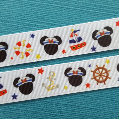 Nautical Girl Mouse - Minnie 7/8" Grosgrain Ribbon - for Disney Cruise - Exclusive DCL Design! Limited!