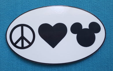 Peace Love Mickey - Bumper Sticker or Car Magnet - Handmade