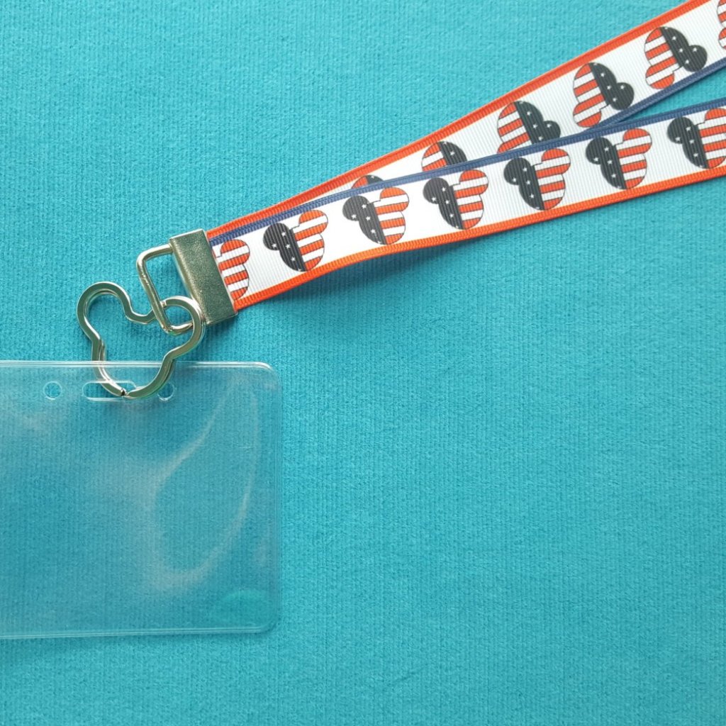 Disney KTTW Card Holder/Lanyard  - Stars & Stripes Mickey Heads - American Flag - Non-scratchy - Child or Adult
